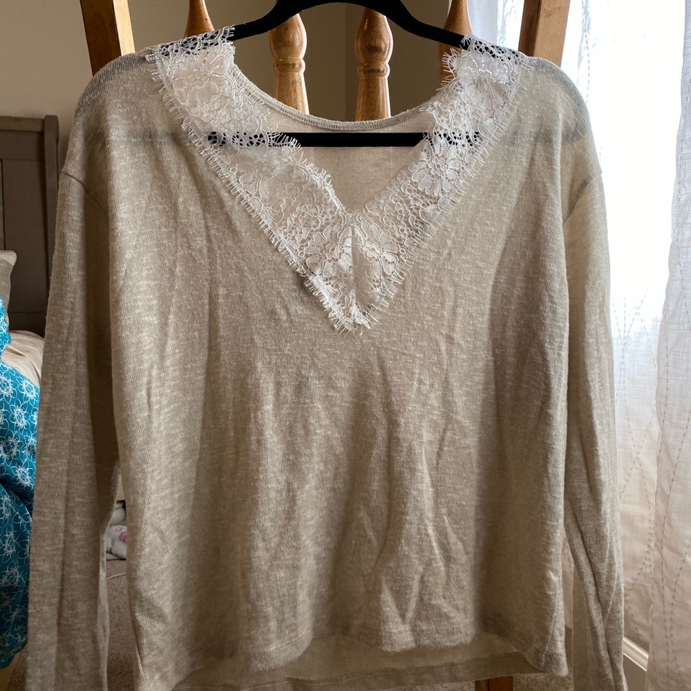 long sleeve lace detail woventop